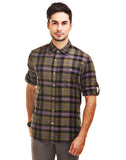 Chokore Men's Olive Green Cotton Flannel Casual Check Shirt
