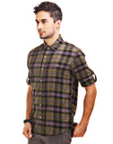 Chokore Men's Olive Green Cotton Flannel Casual Check Shirt