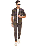 Chokore Men's Olive Green Cotton Flannel Casual Check Shirt