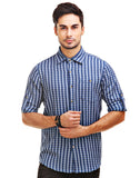 Chokore Men's Blue and White Cotton Flannel Casual Check Shirt
