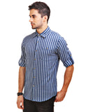 Chokore Men's Blue and White Cotton Flannel Casual Check Shirt