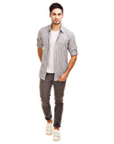 Chokore Men's White & Grey Cotton Flannel Casual Check Shirt