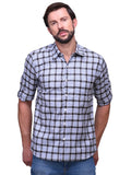Chokore Men's Grey and light blue Check Cotton Casual Shirt