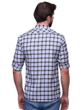 Chokore Men's Grey and light blue Check Cotton Casual Shirt