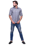 Chokore Men's Grey and light blue Check Cotton Casual Shirt