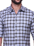 Chokore Men's Grey and light blue Check Cotton Casual Shirt