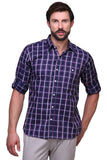 Chokore Men's Navy Blue and Purple Large Check Cotton Casual Shirt