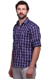 Chokore Men's Navy Blue and Purple Large Check Cotton Casual Shirt