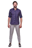 Chokore Men's Navy Blue and Purple Large Check Cotton Casual Shirt