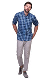 Chokore Men's Navy Blue Large Check Cotton Casual Shirt