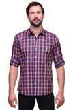 Chokore Men's Navy Blue and Red Check Cotton Casual Shirt