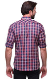 Chokore Men's Navy Blue and Red Check Cotton Casual Shirt