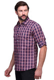 Chokore Men's Navy Blue and Red Check Cotton Casual Shirt