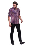 Chokore Men's Navy Blue and Red Check Cotton Casual Shirt