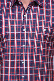 Chokore Men's Navy Blue and Red Check Cotton Casual Shirt