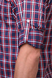 Chokore Men's Navy Blue and Red Check Cotton Casual Shirt