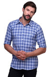 Chokore Men's Light Blue Large Check Cotton Casual Shirt