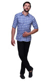 Chokore Men's Light Blue Large Check Cotton Casual Shirt