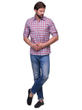 Chokore Men's Red Check Cotton Casual Shirt