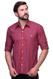 Chokore Men's Red and Blue Check Cotton Casual Shirt