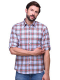 Chokore Men's Red and light blue Check Cotton Casual Shirt