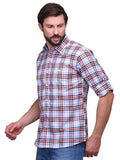 Chokore Men's Red and light blue Check Cotton Casual Shirt