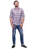 Chokore Men's Red and light blue Check Cotton Casual Shirt
