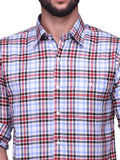Chokore Men's Red and light blue Check Cotton Casual Shirt