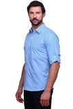 Chokore Men's Light Blue and White small Check Cotton Casual Shirt