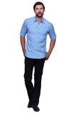Chokore Men's Light Blue and White small Check Cotton Casual Shirt