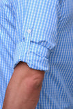 Chokore Men's Light Blue and White small Check Cotton Casual Shirt