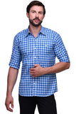Chokore Men's Light Blue and White Medium Check Cotton Casual Shirt