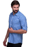 Chokore Men's Light Blue and White Medium Check Cotton Casual Shirt