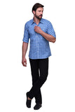 Chokore Men's Light Blue and White Medium Check Cotton Casual Shirt