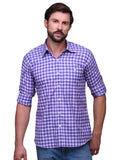 Chokore Men's Blue and Purple Check Cotton Casual Shirt