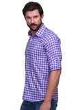 Chokore Men's Blue and Purple Check Cotton Casual Shirt