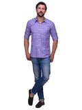Chokore Men's Blue and Purple Check Cotton Casual Shirt