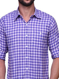 Chokore Men's Blue and Purple Check Cotton Casual Shirt
