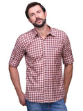 Chokore Men's Orange and blue Check Cotton Casual Shirt