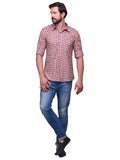 Chokore Men's Orange and blue Check Cotton Casual Shirt