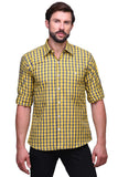 Chokore Men's Yellow and Blue Check Cotton Casual Shirt