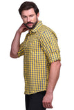 Chokore Men's Yellow and Blue Check Cotton Casual Shirt