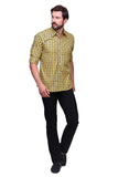 Chokore Men's Yellow and Blue Check Cotton Casual Shirt
