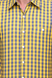 Chokore Men's Yellow and Blue Check Cotton Casual Shirt