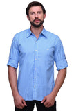 Chokore Men's Light Blue and White Check Cotton Casual Shirt