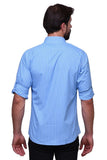 Chokore Men's Light Blue and White Check Cotton Casual Shirt