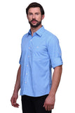 Chokore Men's Light Blue and White Check Cotton Casual Shirt