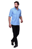 Chokore Men's Light Blue and White Check Cotton Casual Shirt