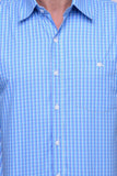 Chokore Men's Light Blue and White Check Cotton Casual Shirt