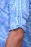 Chokore Men's Light Blue and White Check Cotton Casual Shirt
